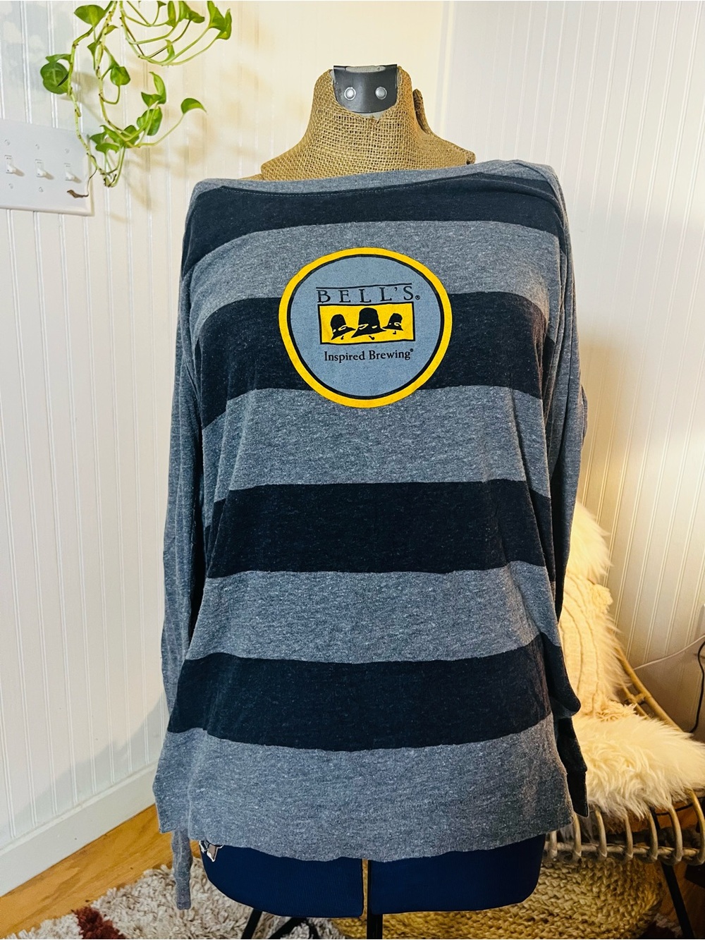 Grey & Black Striped Womens long sleeve T-Shirt
